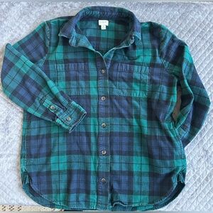 J.Crew Green Navy Plaid Flannel Shirt Jacket Cotton Button Down Small